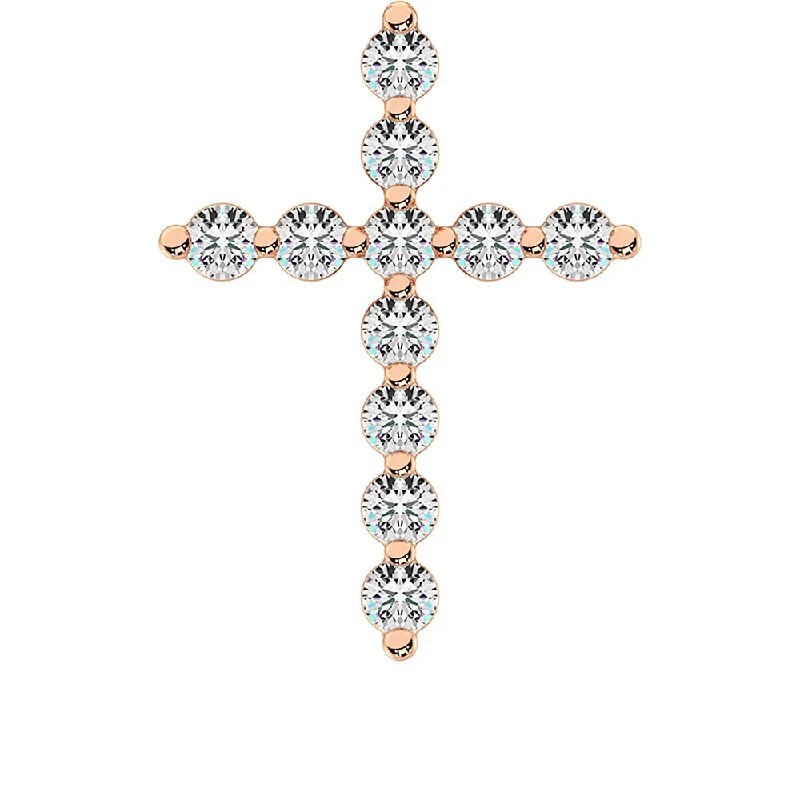 Women’s simple pearl necklace-10K Rose Gold 1/4 Ct.Tw. Diamond Cross Pendant