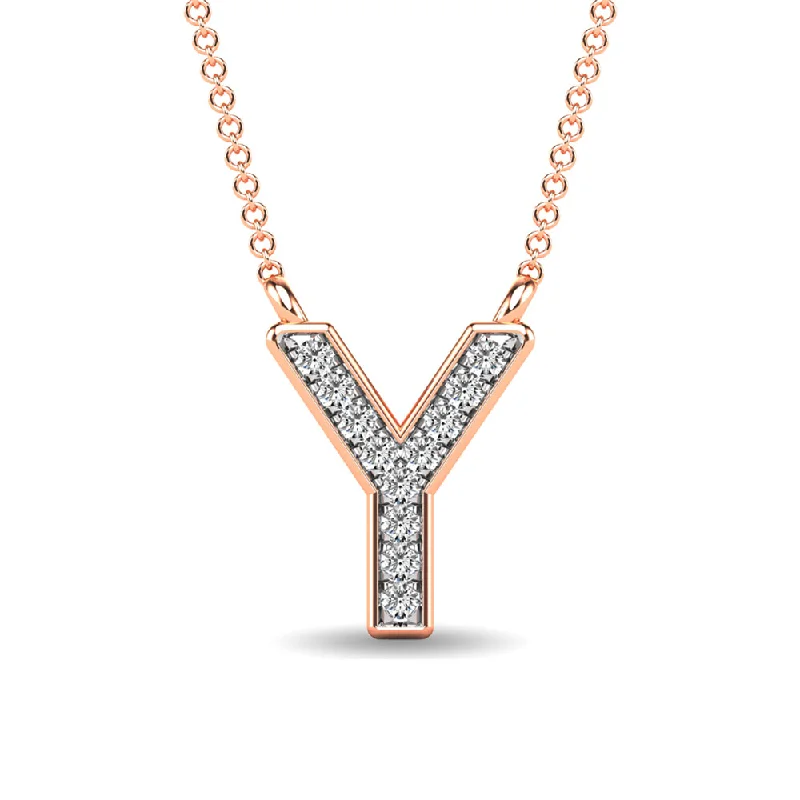 Women’s minimal pendant necklace-Diamond 1/20 Ct.Tw. Letter Y Pendant in 10K Rose Gold""