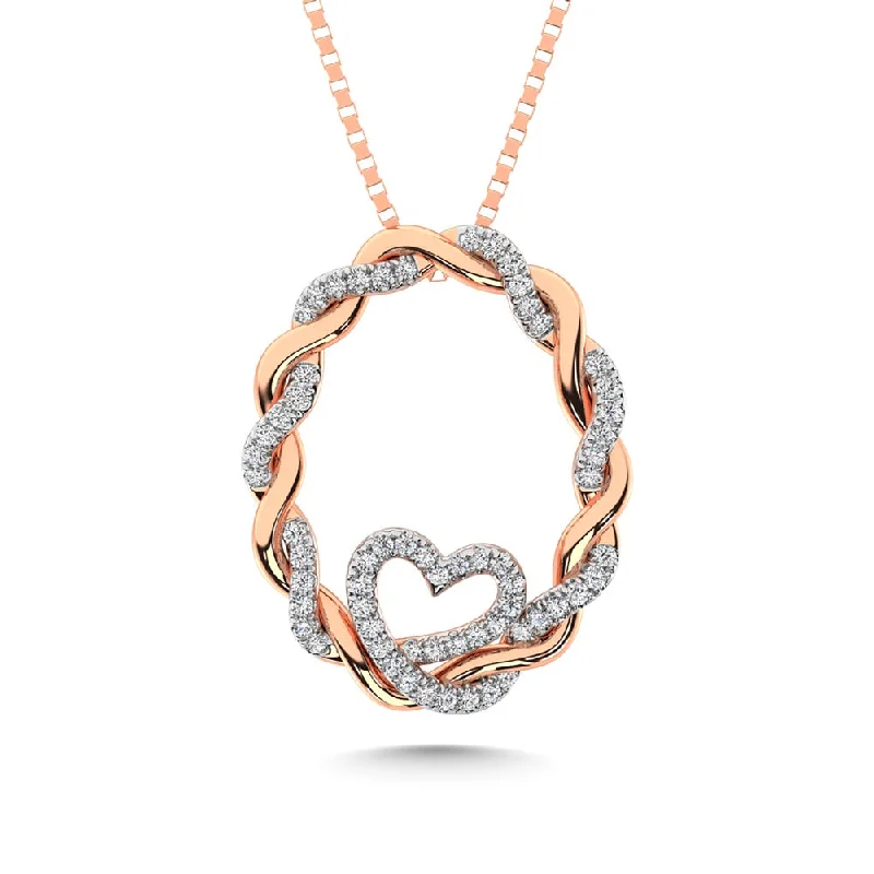 Women’s chunky necklace-14K Rose Gold Diamond 1/4 Ct.Tw. Circle and Heart Fashion Pendant