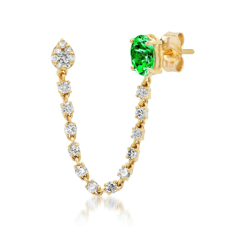 Women’s elegant drop earrings-Emerald Chain Stud