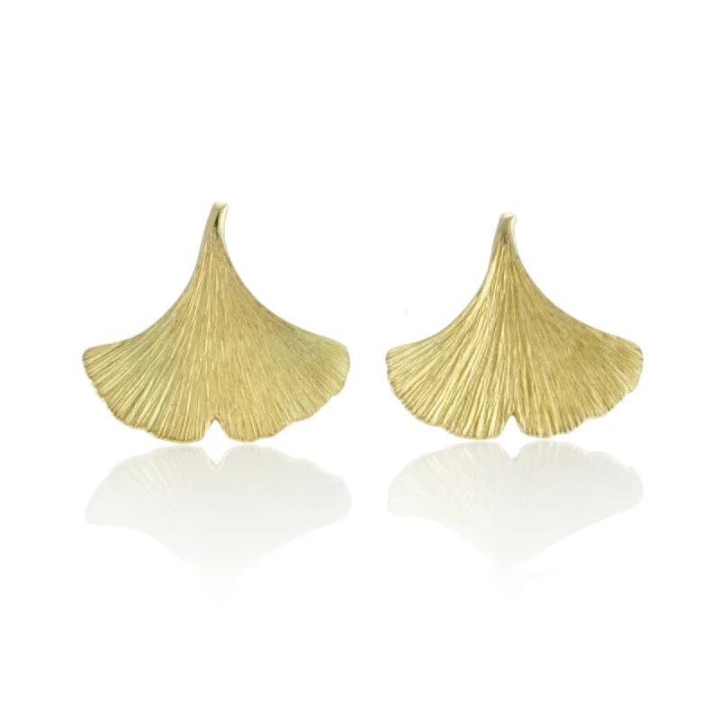 Women’s pearl stud earrings-Brushed Gold Ginkgo Leaf Stud Earrings