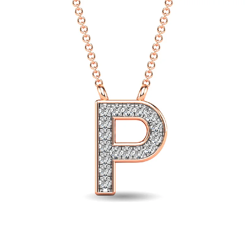 Women’s gemstone pendant necklace-Diamond 1/20 Ct.Tw. Letter P Pendant in 10K Rose Gold""