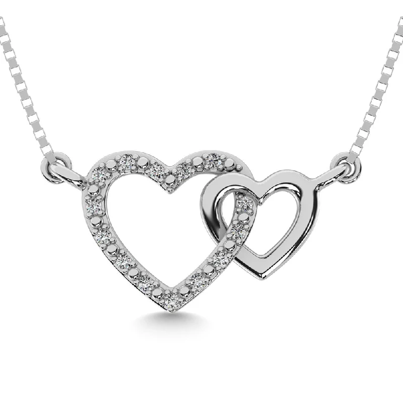 Women’s personalized name necklace-Diamond 1/20 Ct.Tw. Double Heart Pendant in Sterling Silver