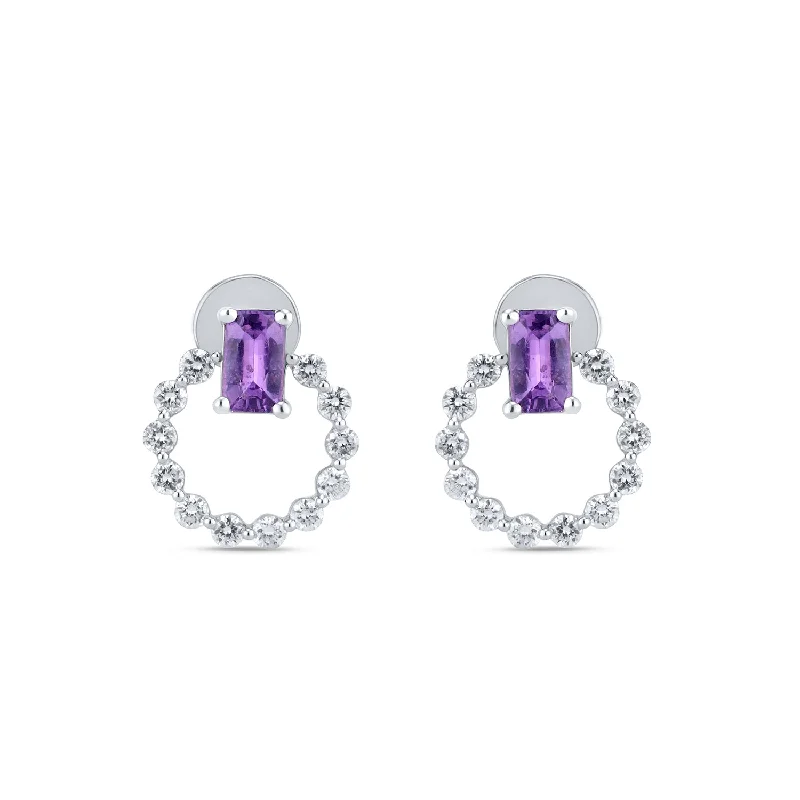 Women’s statement earrings-Purple Sapphire Circular Diamond Stud Earrings