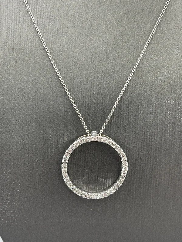 Women’s layered pendant necklace-18 Karat White Gold Diamond Circle Pendant Chain 1 Carat TDW