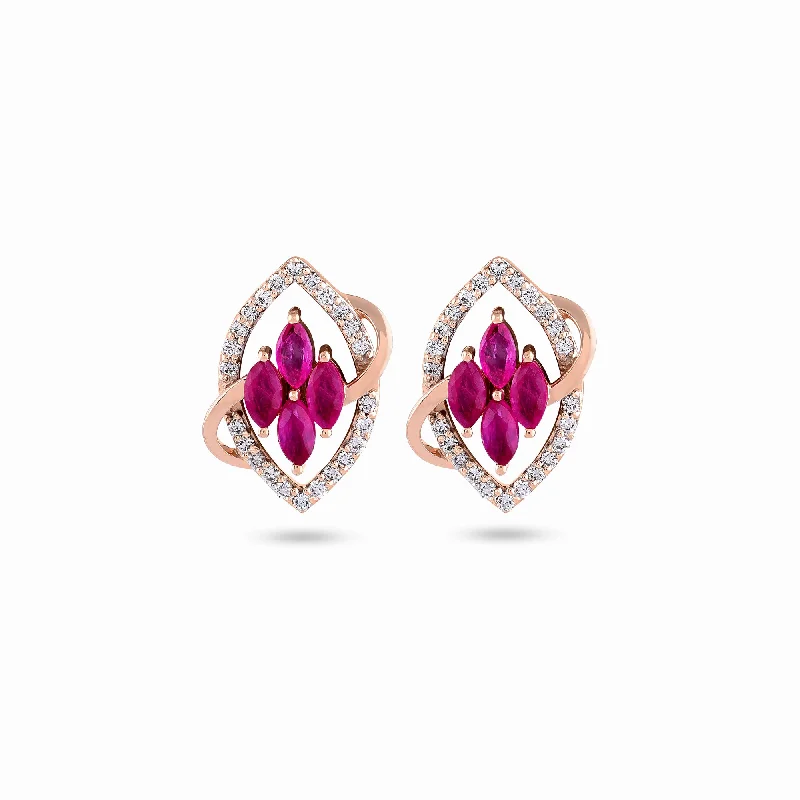 Women’s moonstone earrings-Marquise Ruby Diamond Earrings