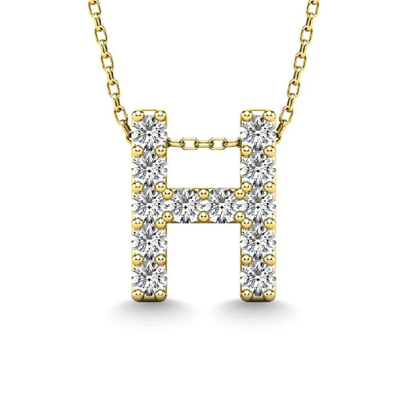 Women’s heart pendant necklace-Diamond 1/8 Ct.Tw. Letter H Pendant in 14K Yellow Gold"