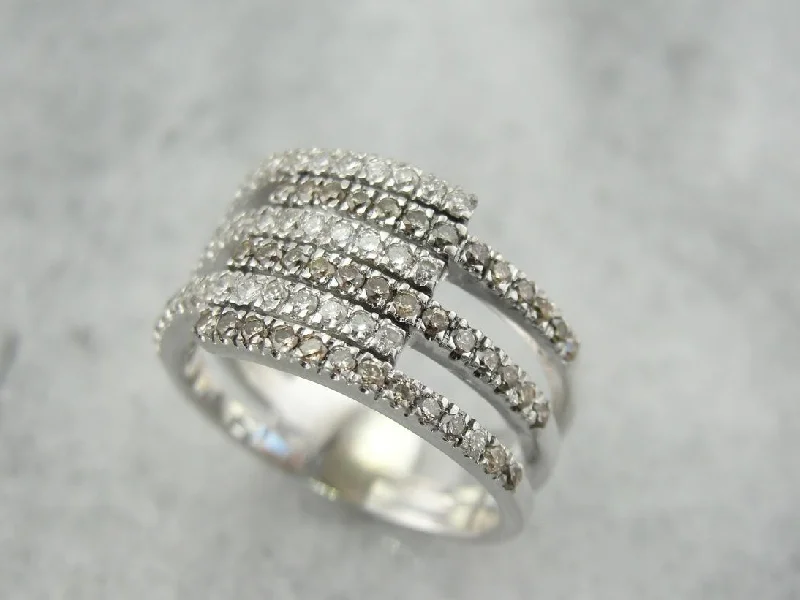 Women’s modern engagement ring-Modern White and Champagne Diamond Stacking Band