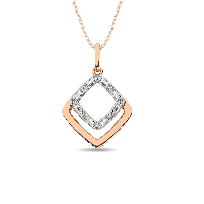 Women’s adjustable necklace-Diamond 1/8 Ct.Tw. Round and Baguette Fashion Pendant in 14K Two Tone Gold