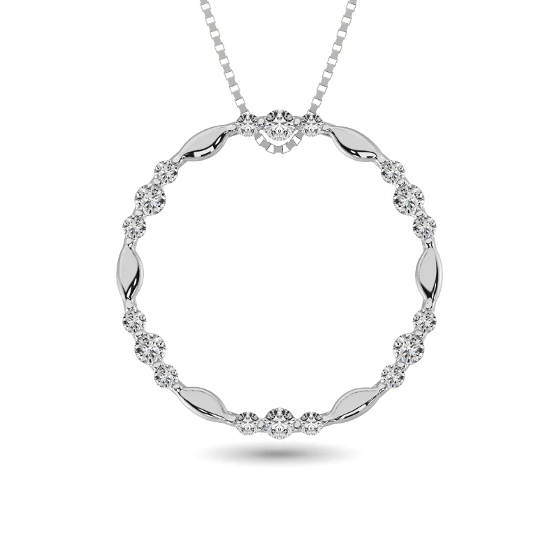 Women’s fashion statement necklace-Diamond 1/4 ct tw Circle Pendant in 14K White Gold