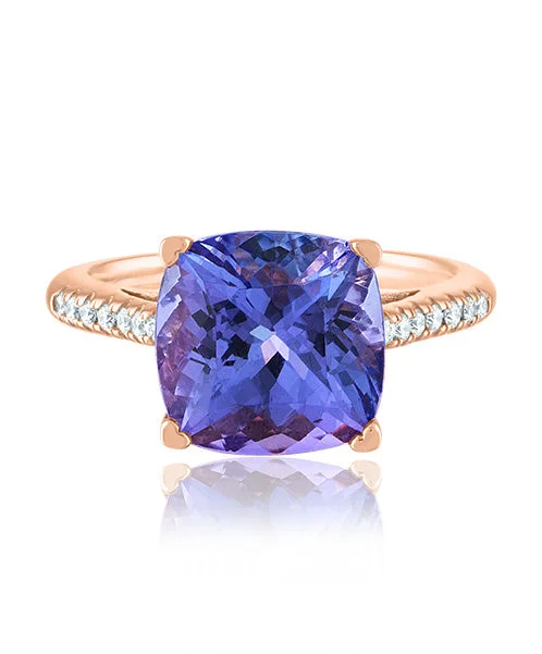 Women’s unique shape engagement ring-Tanzanite Cushion Ring with Diamonds 302-JSA