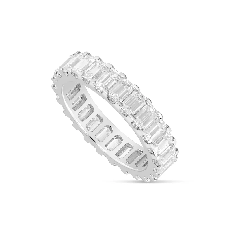 Women’s luxury engagement ring-14k White Gold with Emerald Diamond Eternity Band Ring