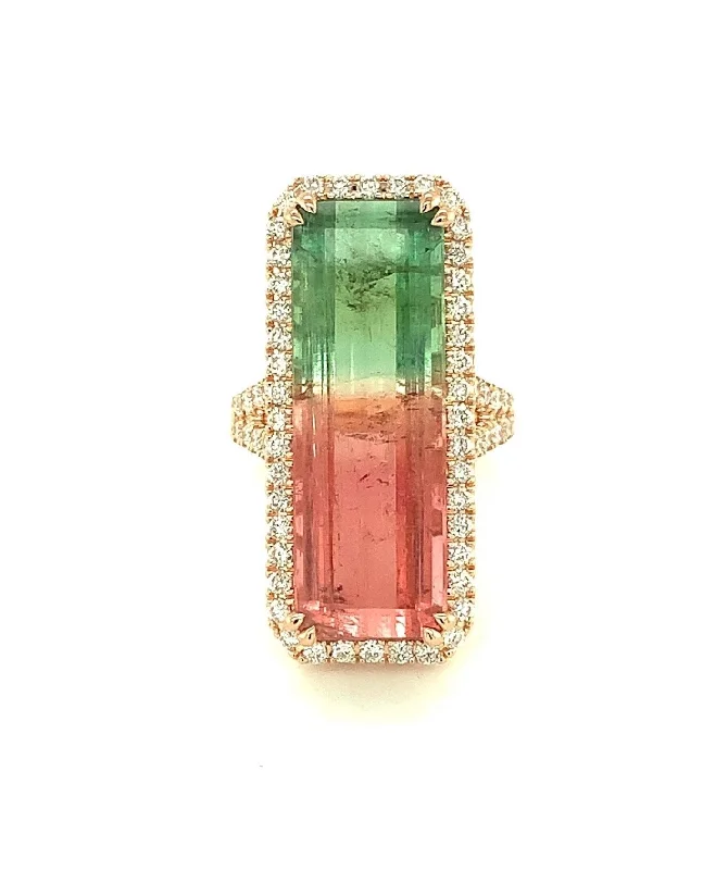 Women’s glamorous engagement ring-Watermelon Tourmaline Ring with Diamonds 56-JSA