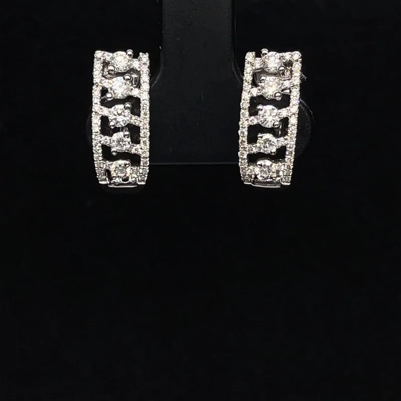 Women’s luxury earrings-Diamond Single Row Filigree Hoop Earrings in 18k White Gold - (#83-ERDIA248821)