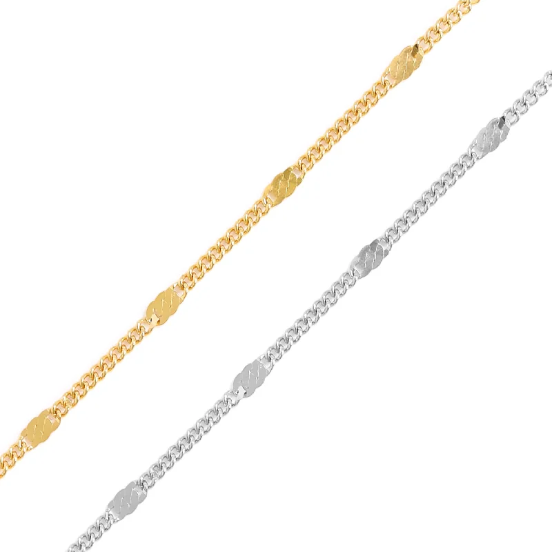 Women’s long necklace-18K Gold PVD Stainless Steel Dapped Bar Curb Chain - By The Foot / SPL1035