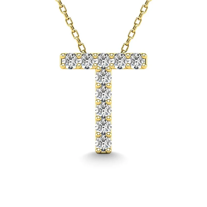 Women’s ruby necklace-Diamond 1/10 Ct.Tw. Letter T Pendant in 14K Yellow Gold"