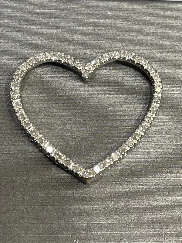 Women’s vintage necklace-10 Karat White Gold Diamond Heart Pendant 1/2 Carat Total Diamond Weight Round Diamonds