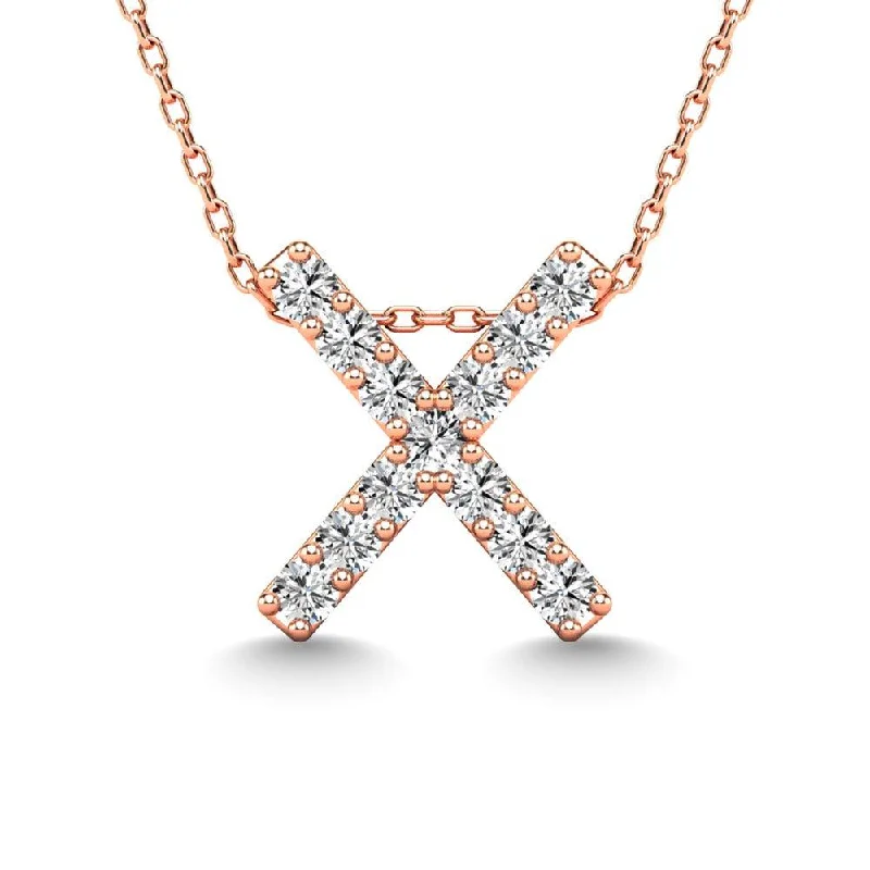 Women’s beaded necklace-Diamond 1/8 Ct.Tw. Letter X Pendant in 14K Rose Gold"