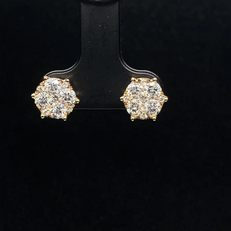 Women’s heart-shaped earrings-Diamond Snowflake Cluster Stud Earrings in 18k Yellow Gold - (#10-HEDIA000847)