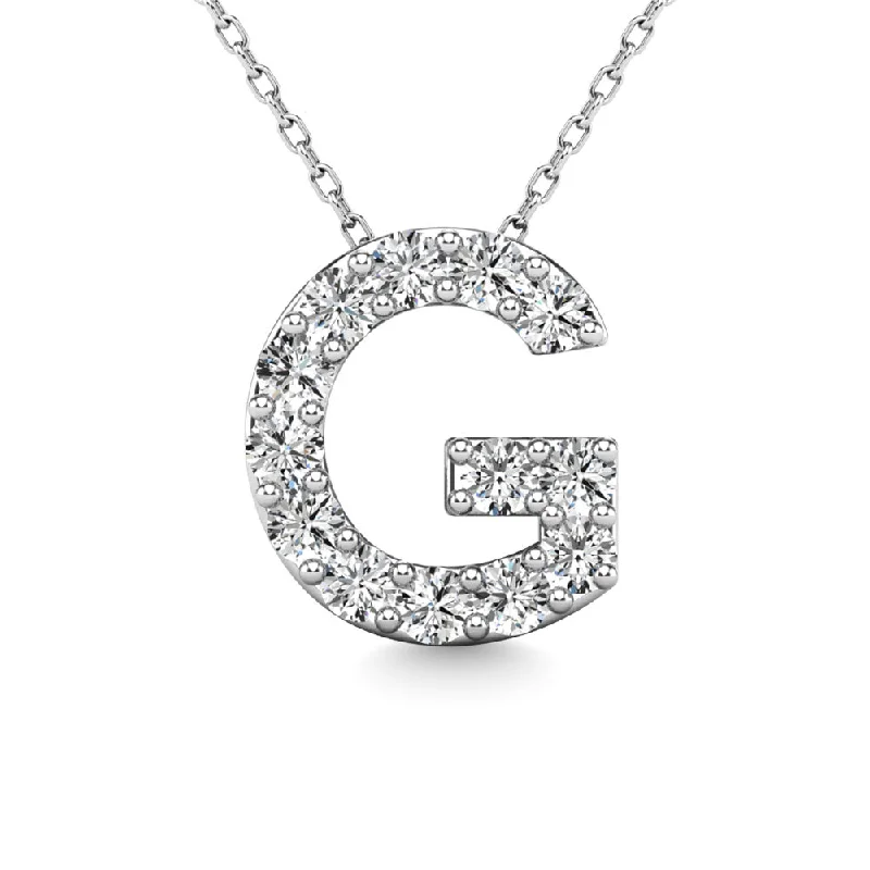 Women’s pearl necklace-Diamond 1/8 Ct.Tw. Letter G Pendant in 14K White Gold""