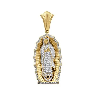 Women’s statement gold necklace-1 CTTW DIAMOND 10K GUADALUPE MARY PENDANT