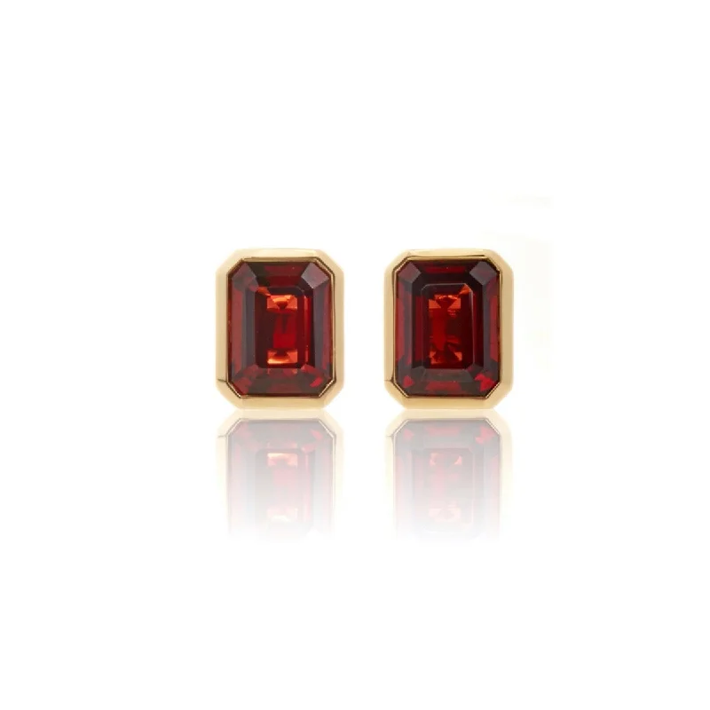 Women’s sparkling earrings-Bezel-Set Garnet Earrings