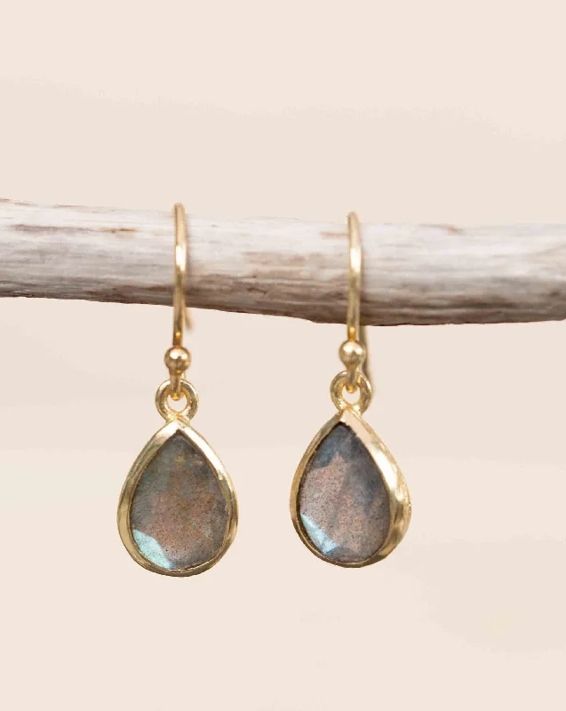 Women’s chic earrings-Tear Drop Earrings ~ 18k Gold Plated ~ Labradorite ~ ME187