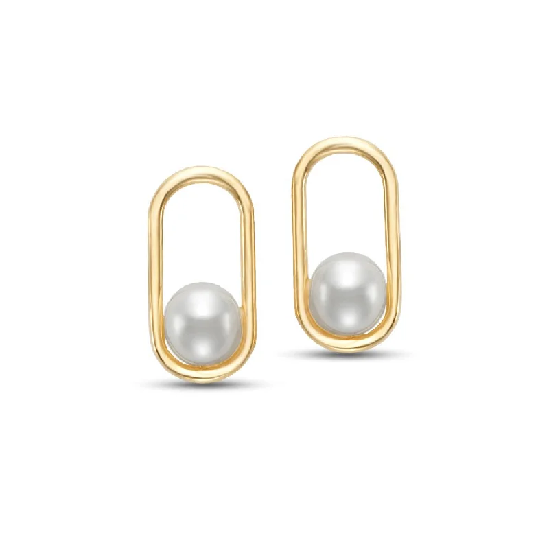 Women’s cubic zirconia earrings-4mm Pearl Ellipse Drop Earrings