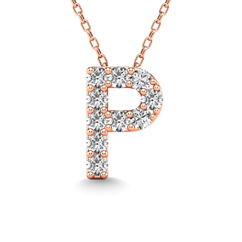 Women’s vintage-inspired necklace-Diamond 1/10 Ct.Tw. Letter P Pendant in 14K Rose Gold""