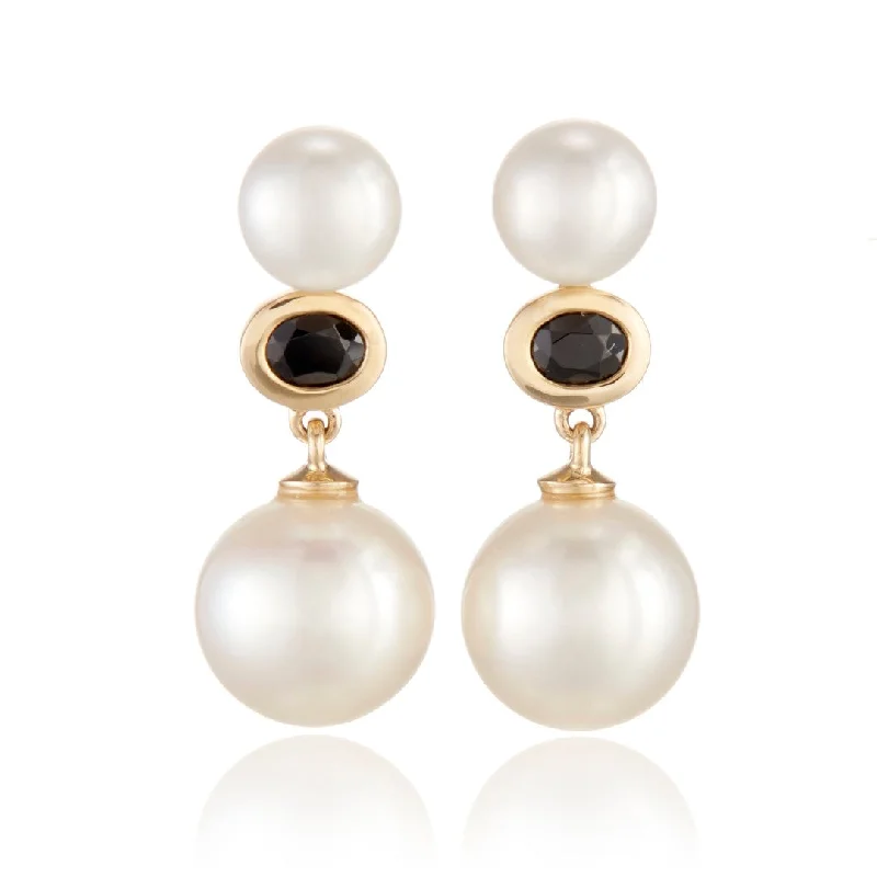 Women’s pearl drop earrings-Odéon Drop Earrings in Pearls & Black Spinel