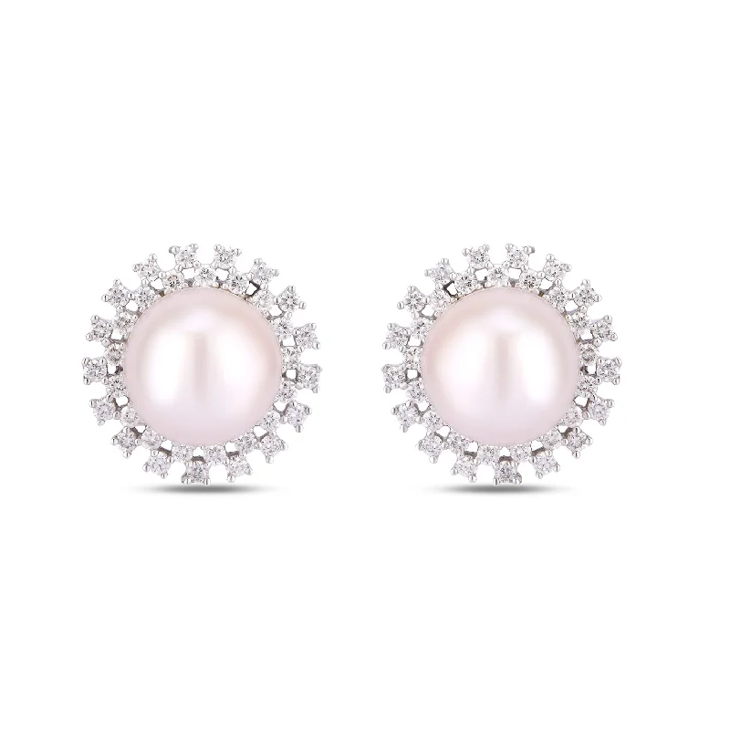 Women’s stud earrings-Pearl and diamond Stud Earrings