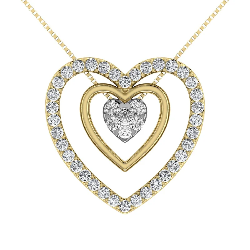 Women’s heart-shaped pendant necklace-10K Yellow Gold 1/2 Ct.Tw. Diamond Double Heart Pendant