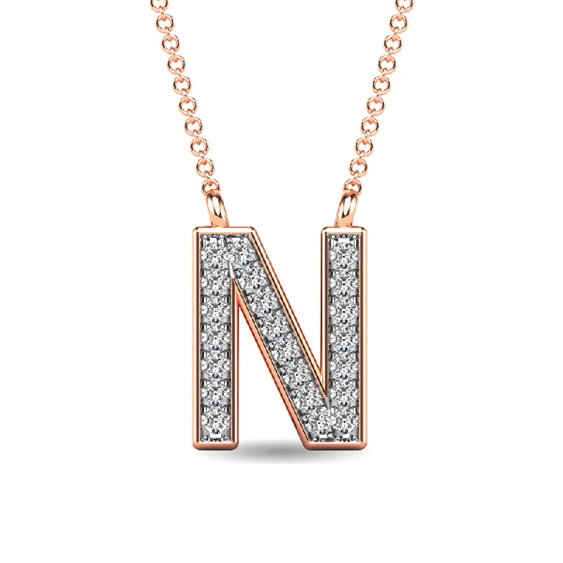 Women’s gemstone chain necklace-Diamond 1/20 Ct.Tw. Letter N Pendant in 10K Rose Gold""