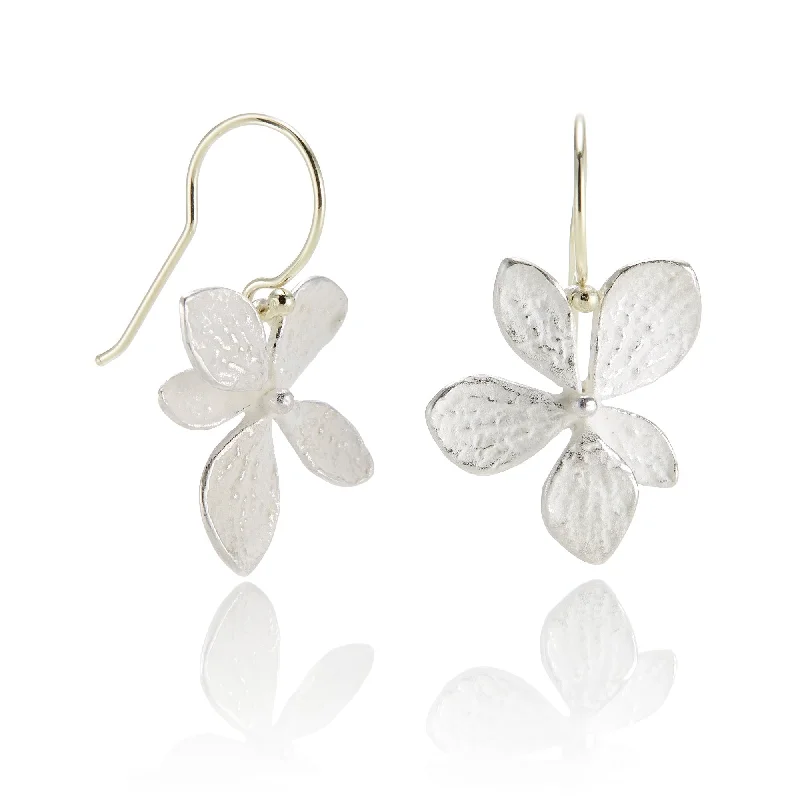 Women’s silver drop earrings-Silver Single Hydrangea Drop Earrings