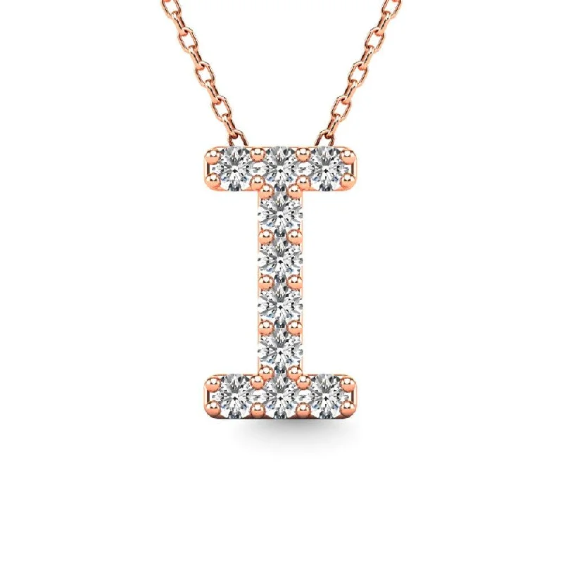 Women’s solitaire pendant necklace-Diamond 1/10 Ct.Tw. Letter I Pendant in 14K Rose Gold"