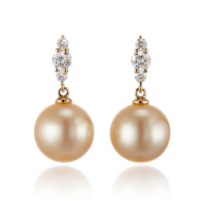 Women’s crystal earrings-Orion Earrings in Golden South Sea Pearls & Diamonds