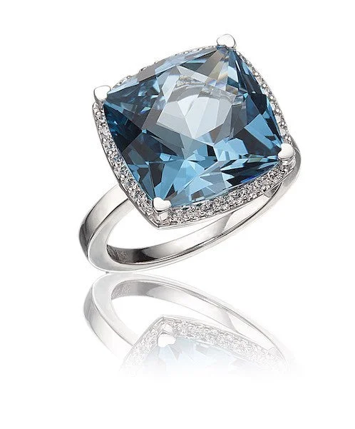 Women’s celestial engagement ring-Blue Topaz Square Ring with Diamonds 349-JSA