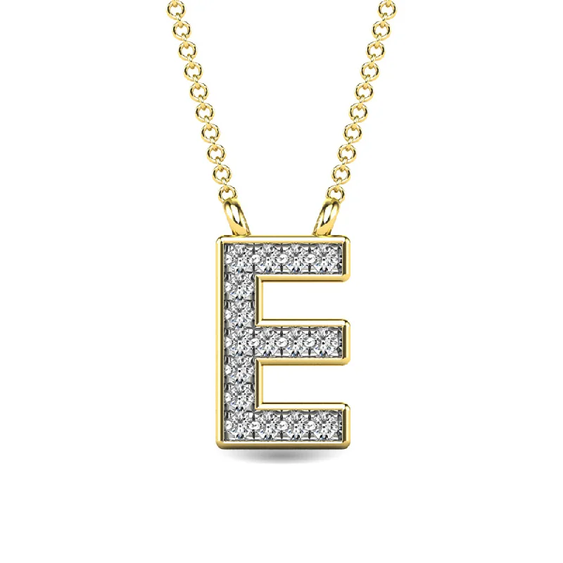 Women’s heart-shaped necklace-Diamond 1/20 Ct.Tw. Letter E Pendant in 10K Yellow Gold""