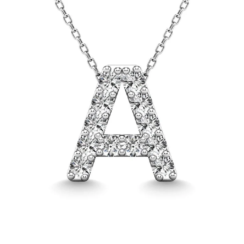 Women’s chic necklace-Diamond 1/8 Ct.Tw. Letter A Pendant in 14K White Gold"