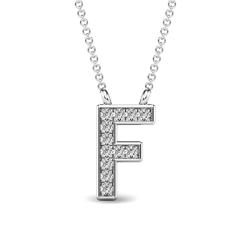 Women’s sterling silver necklace-Diamond 1/20 Ct.Tw. Letter F Pendant in 10K White Gold""