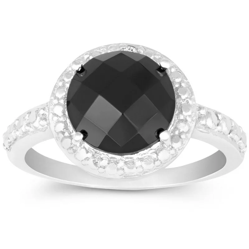 Women’s vintage diamond engagement ring-Classic Women's Diamond Border with Onyx Ring - W-9931