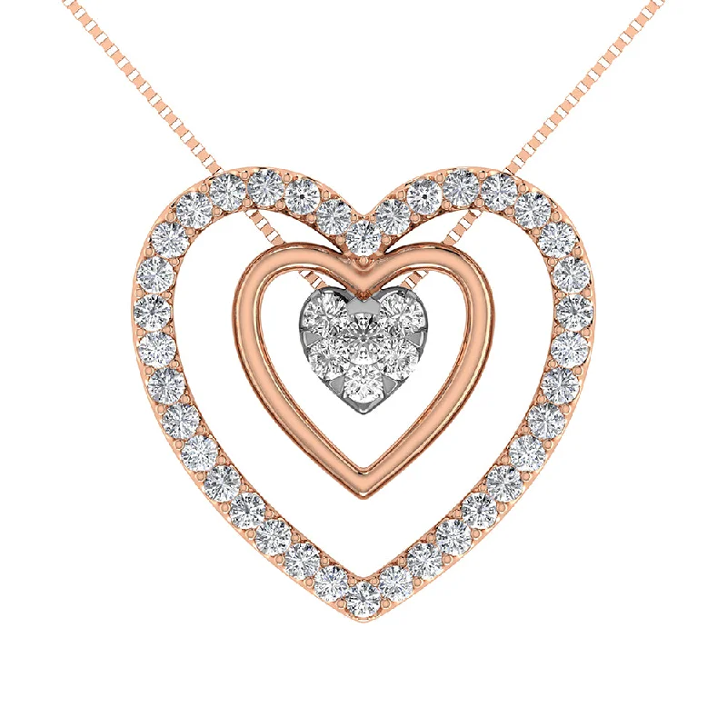 Women’s gold gemstone necklace-10K Rose Gold 1/2 Ct.Tw. Diamond Double Heart Pendant