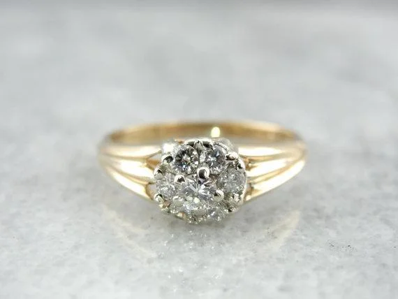 Women’s diamond and sapphire engagement ring-Vintage Modest Size Diamond Cocktail Ring