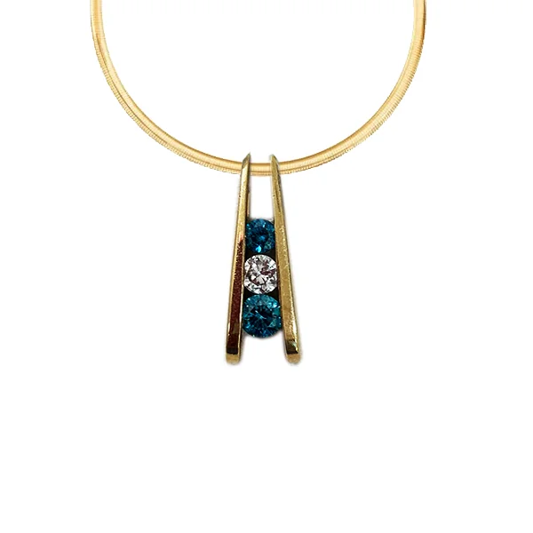 Women’s layered gold necklace-14k Yellow Gold Blue Diamond Pendant