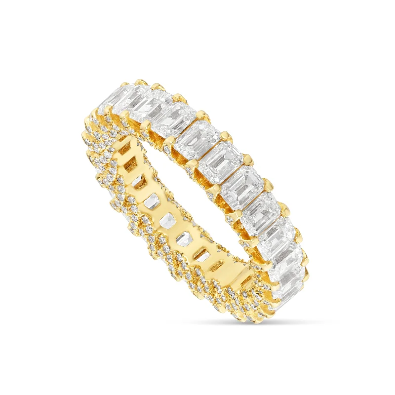 Women’s stackable engagement ring-14k Yellow Gold with 3.8 mm VVS Emerald Diamond Eternity Band Ring