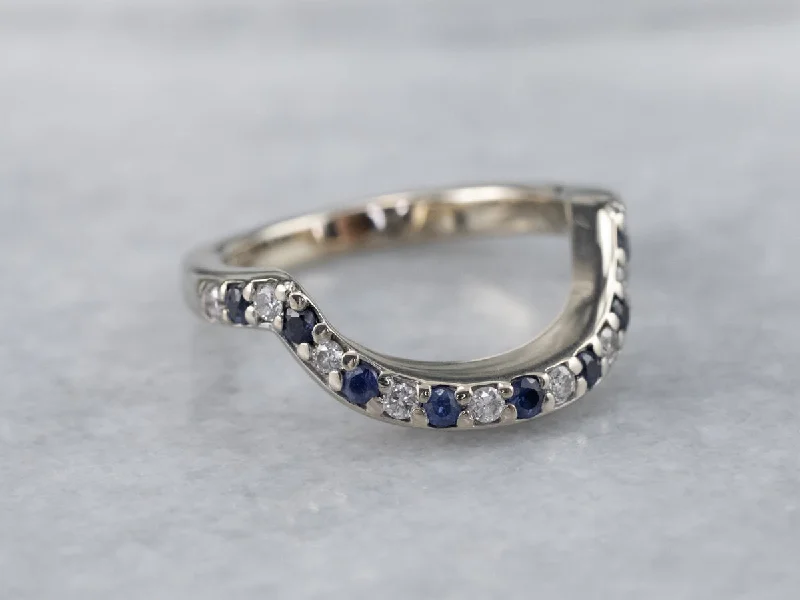 Women’s moissanite engagement ring-Sapphire and Diamond Enhancer Band