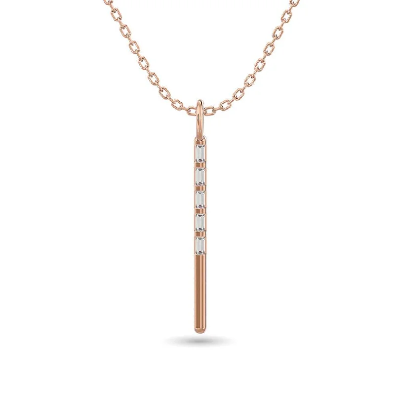 Women’s sparkling necklace-Diamond 1/10 Ct.Tw. Straight Baguette Bar Pendant in 10K Rose Gold