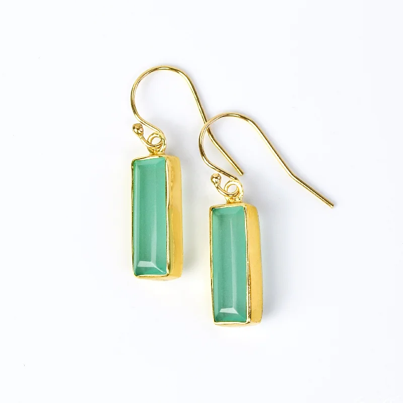 Women’s charm earrings-Aqua Chalcedony Bar Earrings : March Birthstone : Adira Series