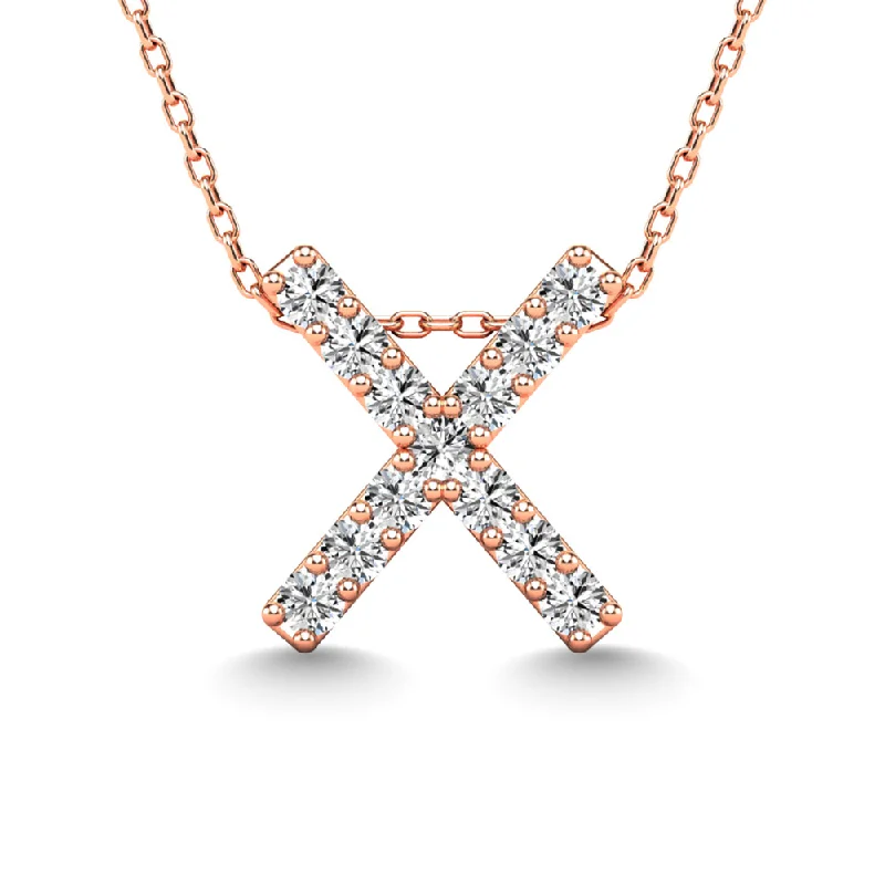 Women’s diamond necklace-Diamond 1/8 Ct.Tw. Letter X Pendant in 14K Rose Gold""