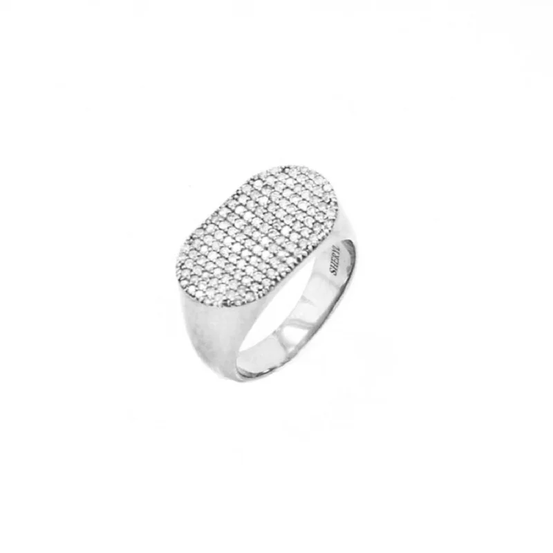 Women’s eternity diamond engagement ring-Pave Diamond Sterling Silver Signet Ring  R0347